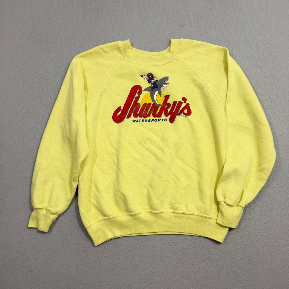 Vintage Sharkys Watersports Sweatshirt Men's Medium Yellow Graphic Raglan 80s